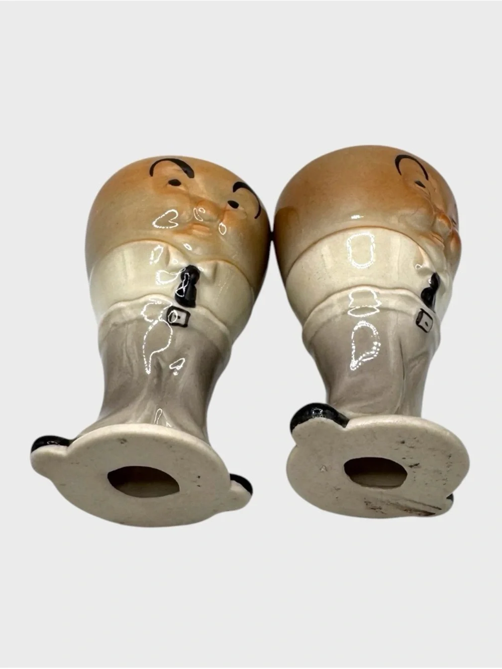 Vintage Ceramic Humpty Egg Cups in Cream and Brown